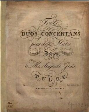 Trois duos concertans pour deux flûtes : op. 34