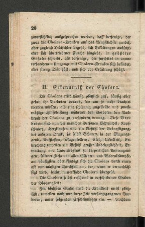 II. Erkenntniß der Cholera.
