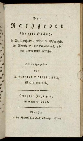 Zweyter Jahrgang, Siebendes Stück.
