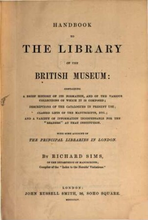 Handbook to the Library of the British Museum