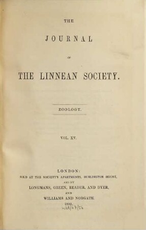 The journal of the Linnean Society of London. Zoology. 15. 1880