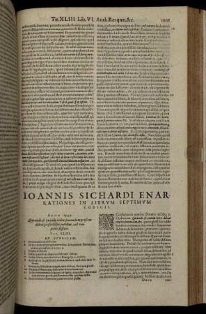 Ioannis Sichardi Enarationes In Librum Septimum Codicis.