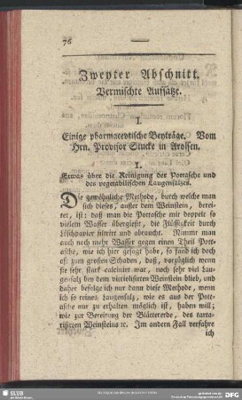 Zweyter Abschnitt. Vermischte Aufsätze