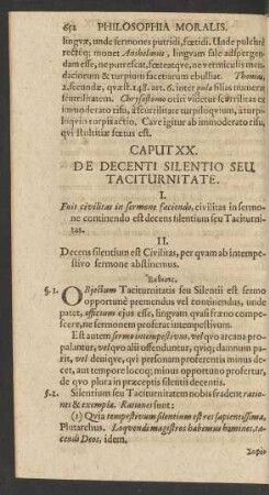 Caput XX. De Decenti Silentio Seu Taciturnitate.