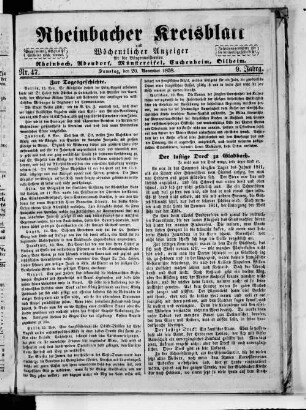 Rheinbacher Kreisblatt und wöchentlicher Anzeiger für die Bürgermeistereien Rheinbach, Adendorf, Kuchenheim, Münstereifel, Ollheim