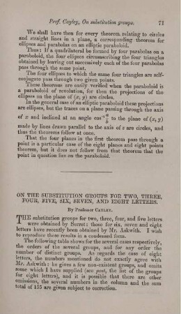 On the substitution groups for two, three, four, five, six, seven, and eight letters.