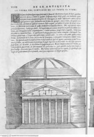 Il Terzo Libro di Sabastiano Serlio Bolognese, nel qual si figurano, e descrivono le antiquità di Roma ..., Folio VIII: Pantheon, Fassade