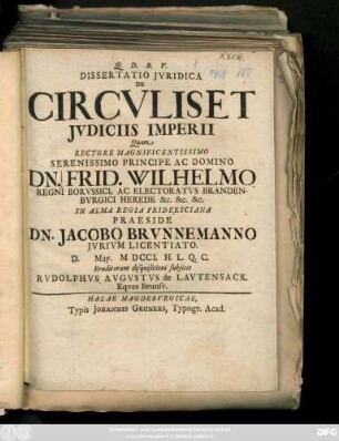 Dissertatio Jvridica De Circvlis Et Jvdiciis Imperii