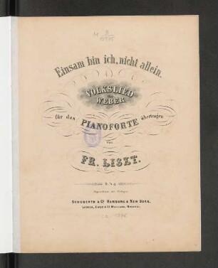 Einsam bin ich, nicht allein : Volksied von Weber ; für das Pianoforte übertragen