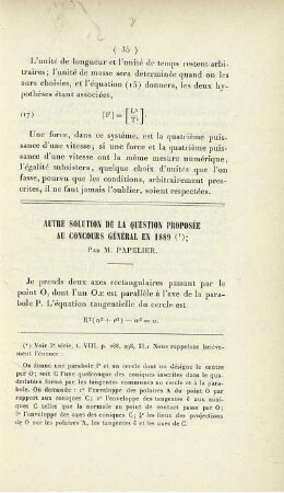 Autre solution de la question proposée au concours général en 1889.