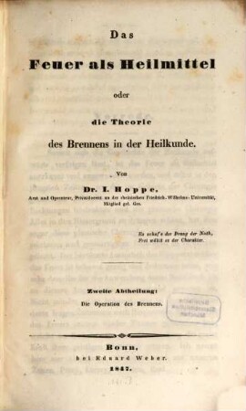 Das Feuer als Heilmittel oder die Theorie des Brennens in der Heilkunde, 2
