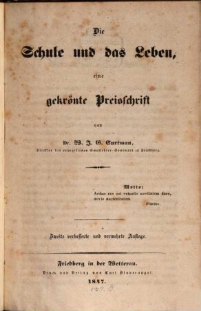 Die Schule und das Leben : eine gekrönte Preisschrift