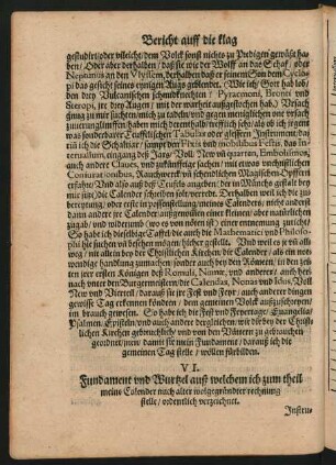 VI. Fundament und wurtzel auß welchem ich zum theil meine Calender nach alter wolgegründter rechnung stelle/ ordentlich verzeichnet.