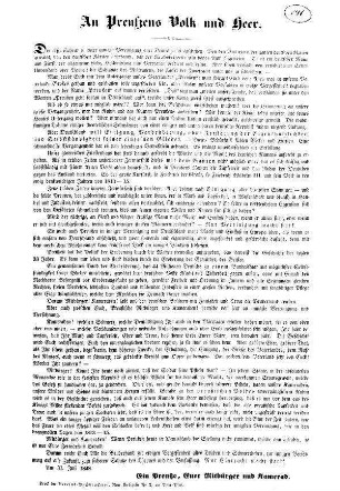 An Preußens Volk und Heer.