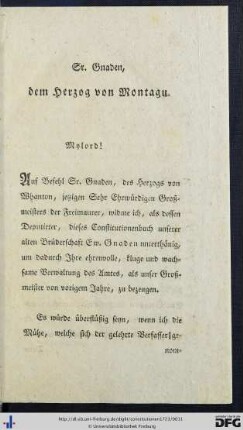 Sr. Gnaden, dem Herzog von Montagu.