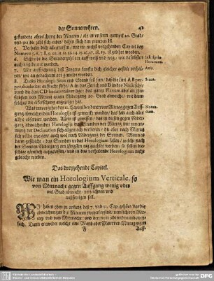 Das dreyzehende Capitel. Wie man ein Horologium Verticale, so von Mittnacht gegen Auffgang wenig oder viel Grad abweicht/ verzeichnen und außfertigen soll.