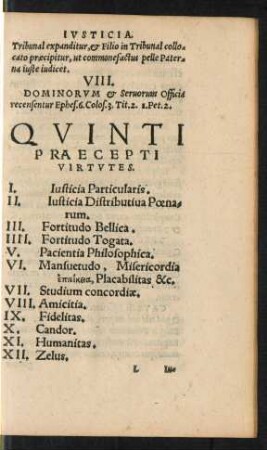 Quinti Praecepti Virtutes.