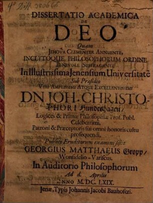 Diss. acad. de Deo