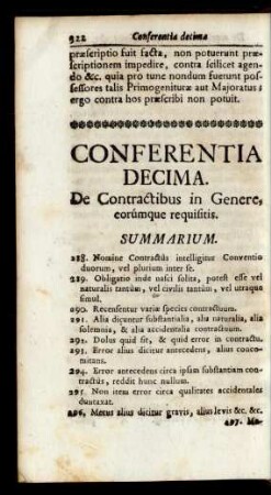 Conferentia Decima. De Contractibus in Genere, eorúmque requisitis