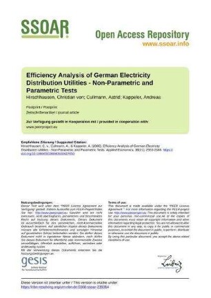 Efficiency Analysis of German Electricity Distribution Utilities - Non-Parametric and Parametric Tests