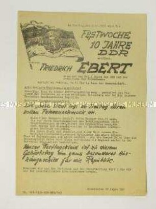 Hektografiertes Propagandaflugblatt zur Festwoche anlässlich des 10. Jahrestages der DDR