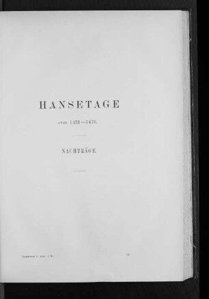 Hansetage 1431 - 1476. Nachträge.
