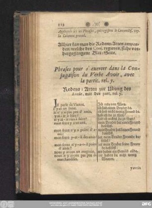Phrases pour s'exercer dans la Conjugaison du Verbe Avoir, avec la partic. rel. y. Redens-Arten zur Ubung des Avoir, mit der part. rel. y.