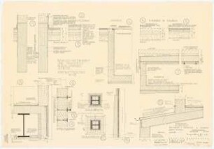 Bowlinggebäude mit Restaurant und Autowaschanlage, Berlin-Spandau: Konstruktionsdetails: Fußboden, Wand- u. Deckenaufbau (Pos. 1-15) 1:5