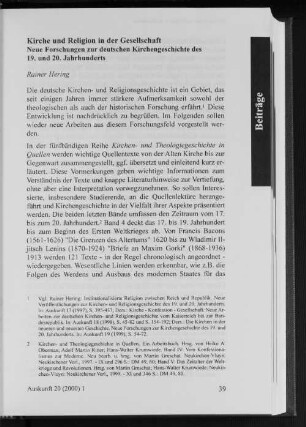 Kirche und Religion in der Gesellschaft. : Neue Forschungen zur deutschen Kirchengeschichte des 19. und 20. Jahrhunderts