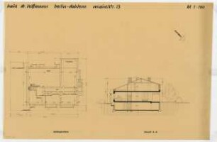 Haus Dr. Hoffmann Miquelstraße 13, Berlin-Dahlem: Grundriss Kellergeschoss und Schnitt 1:100