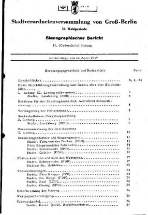 Nr. 11, 28. April 1949, Ordentliche Sitzung