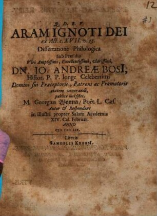 Aram ignoti Dei, ex Act. c. XVII. v. 23. ...