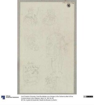 Zwei Brustbilder von Königen & Ein Geharnischter & Eine Kostümstudie & Ein Wappen