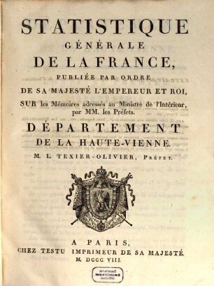 Statistique générale de la France : Depart. de la Haute-Vienne