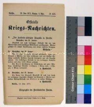 Kriegsdepesche des Norddeutschen Bundes über die Kriegsereignisse vom 17.-18.1.1871 bei Belfort und vor Paris