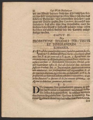 Caput IV. De Probatione Eeudali Per Testes Et Iusiurandum.