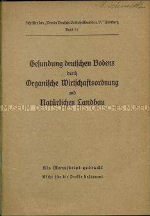 Schrift über organische Wirtschaftsordnung und natürlichen Landbau