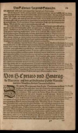 Von S. Cyriaco und Smaragdo Martyrern/ ...