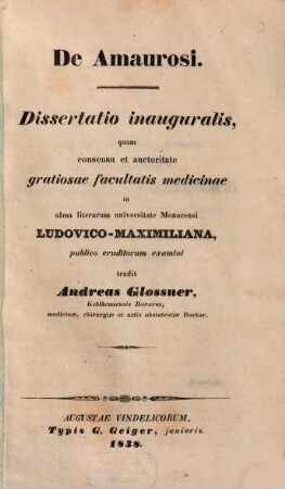 De amaurosi : Diss. inaug.