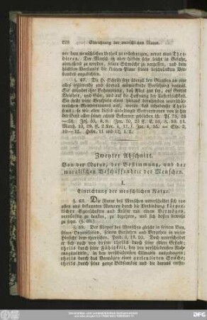 Zweyter Abschnitt. Von der Natur, der Bestimmung, und der moralischen Beschaffenheit des Menschen.