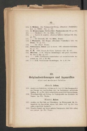 III. Originalzeichnungen und Aquarellen