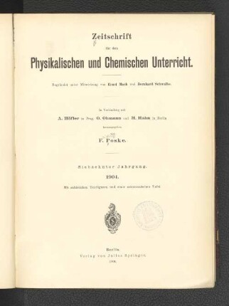 17.1904: Zeitschrift für den physikalischen und chemischen Unterricht
