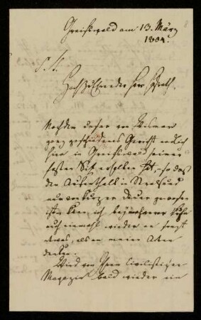 8: Brief von Emanuel Friedrich Hagemeister an Gustav Hugo, Greifswald, 13.3.1804