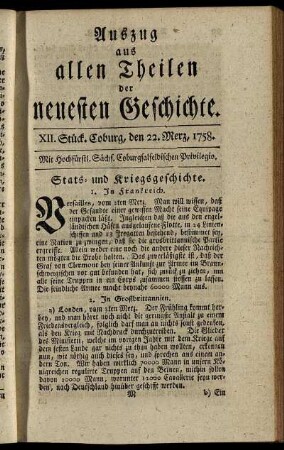 XII. Stück. Coburg, den 22. Merz. 1758.