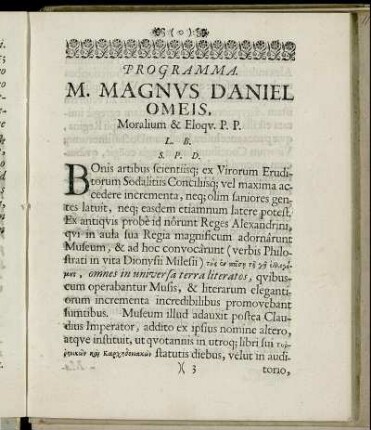 Programma M. Magnus Daniel Omeis.