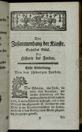 Erste Abtheilung. Von den schwarzen Farben.