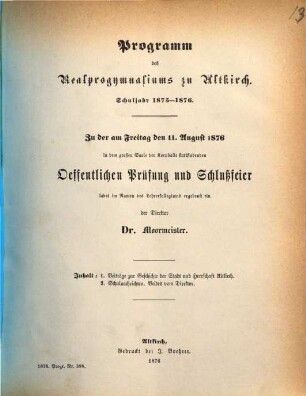 Programm des Realprogymnasiums zu Altkirch : Schuljahr ..., 1875/76
