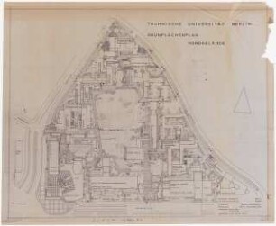 Technische Universität Berlin Nordgelände: Lageplan mit Grünflächenplan 1:500 (Lichtpause von Inv.Nr. HH 0535,026)