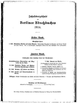 Inhaltsverzeichnis des Berliner Adreßbuches 1914