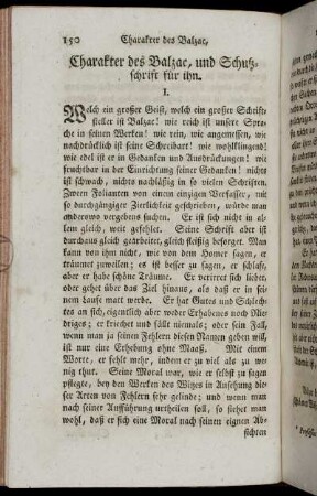 Charakter des Balzac, und Schutzschrift für ihn.
